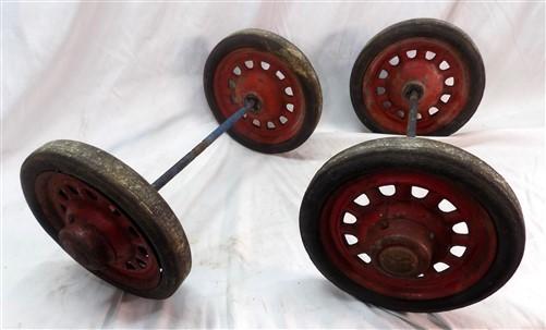 Wagon Wheel - 4 Vintage Metal Baby Buggy Wheels Pedal Car Garden Cart Pumpkin Wagon A45, by The Old Grainery (axles, buggy...