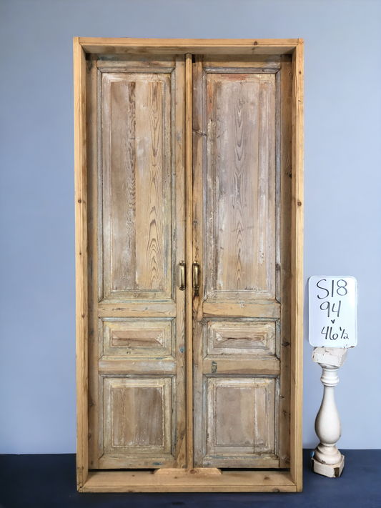 Antique Encased French Double Doors (46.5x94) European Panel Doors With Jamb S18