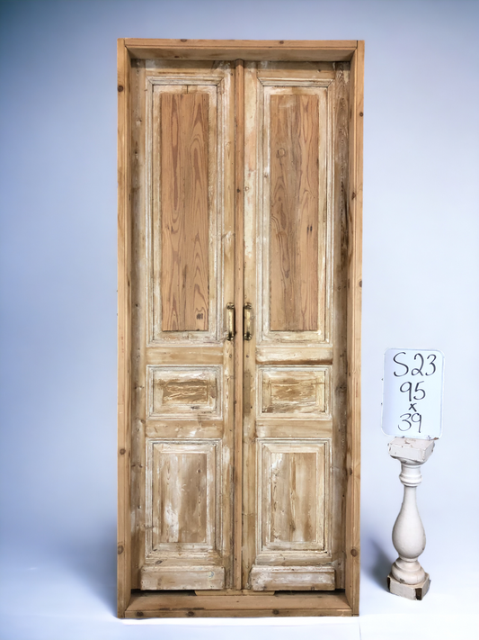 Antique Encased French Double Doors (39x95) European Panel Doors With Jamb S23