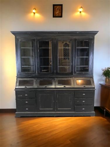 Flat Kitchen Hutch Cabinet, Kitchen Pantry Storage, Black Wood Cupboard D