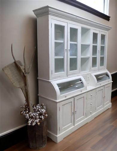 Kitchen Hutch Cabinet - Curved Door White Wood Kitchen Hutch Cabinet, Pantry Cupboard, Storage H by The Old Grainery (Back...
