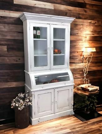 Curved Door 6'10" White Kitchen Cabinet, Kitchen Storage, Pantry Cupboard G
