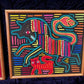 1960s Original Handmade Stitch Arm Panama Textile Art, Framed Mola Cloth Art,