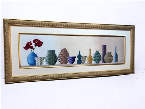 Wall Art - Calla Lily Vase Needlepoint Art, Vintage Framed Needlework, Floral Needlework, by The Old Grainery (art, calla...