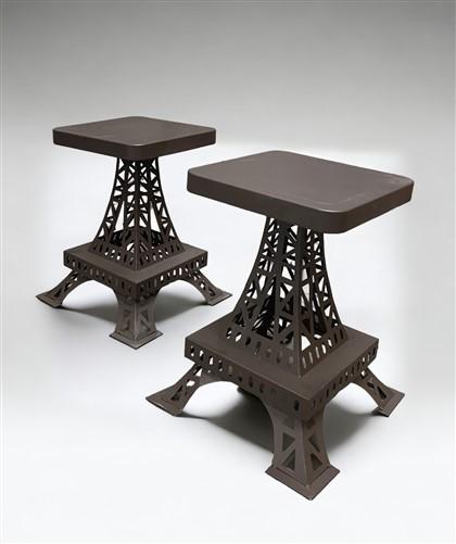 Patio Furniture - Pair Eiffel Tower Seats, Paris France, Metal Patio Furniture, Square Top by The Old Grainery (Brown, Cha...