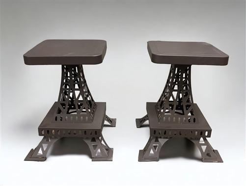 Patio Furniture - Pair Eiffel Tower Seats, Paris France, Metal Patio Furniture, Square Top by The Old Grainery (Brown, Cha...