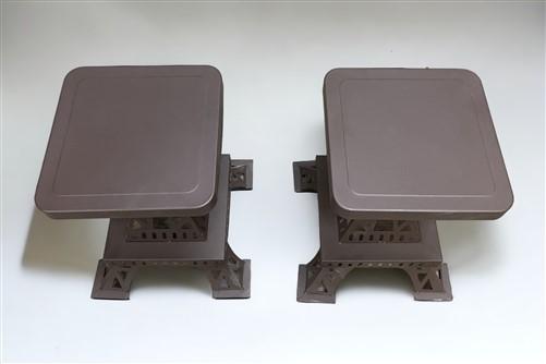 Patio Furniture - Pair Eiffel Tower Seats, Paris France, Metal Patio Furniture, Square Top by The Old Grainery (Brown, Cha...