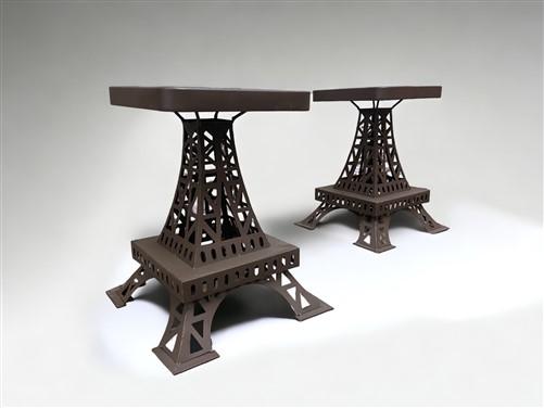 Patio Furniture - Pair Eiffel Tower Seats, Paris France, Metal Patio Furniture, Square Top by The Old Grainery (Brown, Cha...