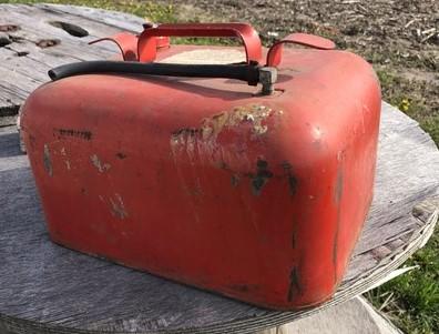Gas Can - Small Gasoline Gas Fuel Tank Metal Can Outboard Boat Motor Johnson Vintage V, by The Old Grainery (boat, can, fuel)