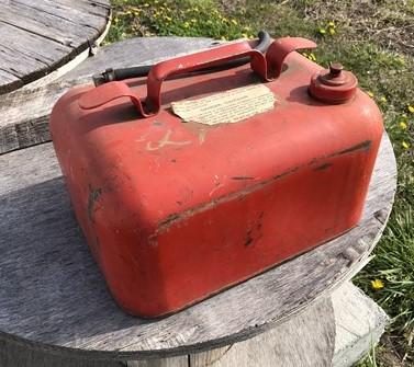 Gas Can - Small Gasoline Gas Fuel Tank Metal Can Outboard Boat Motor Johnson Vintage V, by The Old Grainery (boat, can, fuel)