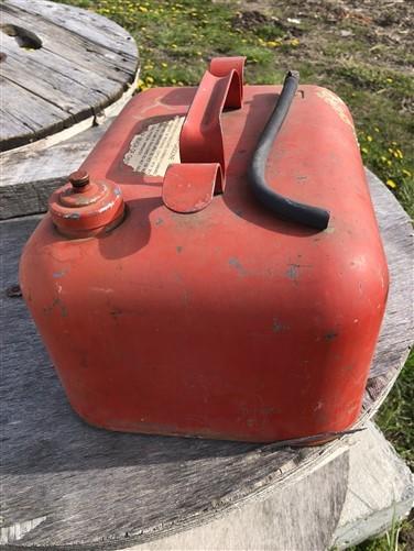 Gas Can - Small Gasoline Gas Fuel Tank Metal Can Outboard Boat Motor Johnson Vintage V, by The Old Grainery (boat, can, fuel)