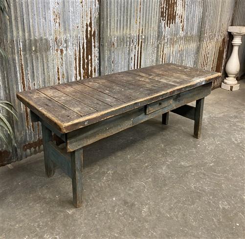 Green Wood Bench Primitive Display Stand Vintage Park Bench Flower Stand
