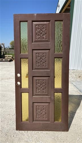 Solid Wood Carved Exterior Door, Vintage Door (35.75x77.5) with Glass Inserts