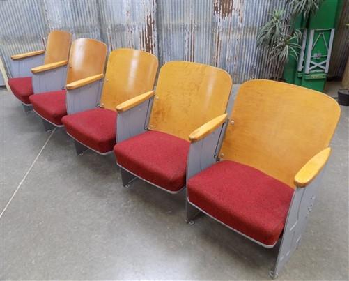 Theater Seats - 5 Red Padded Folding Theater Seats, Auditorium Movie Theater, Entryway Bench D2 by The Old Grainery (audit...