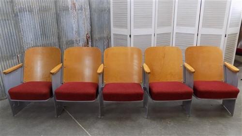 Theater Seats - 5 Red Padded Folding Theater Seats, Auditorium Movie Theater, Entryway Bench D2 by The Old Grainery (audit...