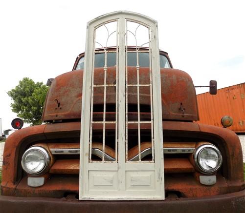 Large Double Paneled Architectural Wood Metal Window Frame, Farmhouse Window C,