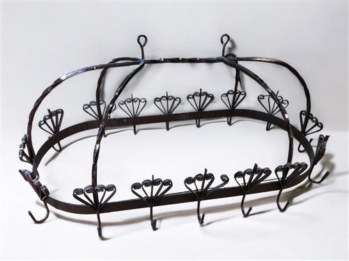 Oval Wrought Iron Hanging Pot Rack, Kitchen Decor, Ceiling Mount Pot Pan Holder,