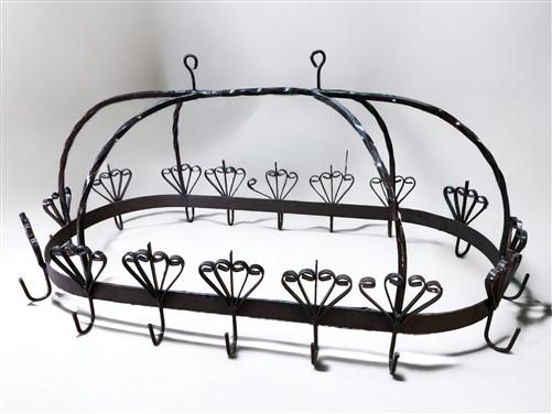 Oval Wrought Iron Hanging Pot Rack, Kitchen Decor, Ceiling Mount Pot Pan Holder,