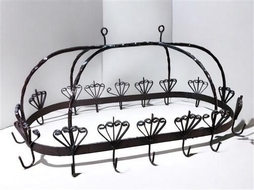 Oval Wrought Iron Hanging Pot Rack, Kitchen Decor, Ceiling Mount Pot Pan Holder,