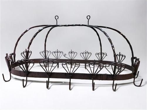 Oval Wrought Iron Hanging Pot Rack, Kitchen Decor, Ceiling Mount Pot Pan Holder,