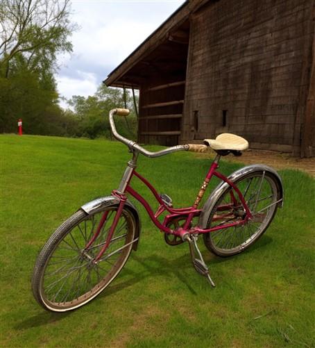 Bicycle - 1966 Columbia Pink Girls Bicycle, Pink Step Through Girls Bike, Serial #R595005 by The Old Grainery (1 speed, 19...