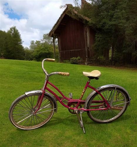 Bicycle - 1966 Columbia Pink Girls Bicycle, Pink Step Through Girls Bike, Serial #R595005 by The Old Grainery (1 speed, 19...