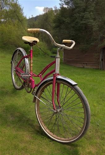 Bicycle - 1966 Columbia Pink Girls Bicycle, Pink Step Through Girls Bike, Serial #R595005 by The Old Grainery (1 speed, 19...