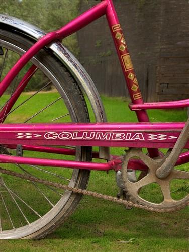 Bicycle - 1966 Columbia Pink Girls Bicycle, Pink Step Through Girls Bike, Serial #R595005 by The Old Grainery (1 speed, 19...