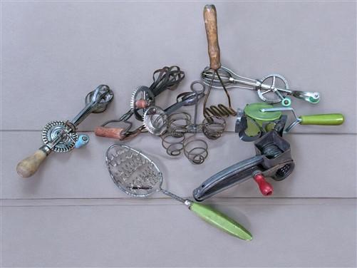 Kitchen utensils - Retro Kitchen Utensils, Eggbeater, Whisk, Potato Masher, Vintage Metal Gadgets, by The Old Grainery (9...