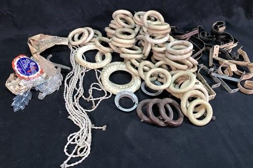 Lot Wood Curtain Drapery Ring Hardware Hooks, Vintage Cream Curtain Rings, by The Old Grainery (Beige, bracket, brown)