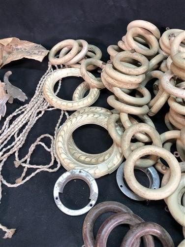 Lot Wood Curtain Drapery Ring Hardware Hooks, Vintage Cream Curtain Rings, by The Old Grainery (Beige, bracket, brown)
