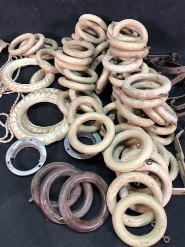 Lot Wood Curtain Drapery Ring Hardware Hooks, Vintage Cream Curtain Rings, by The Old Grainery (Beige, bracket, brown)
