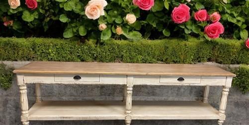 10' Antiqued Kitchen Island with Drawers, Store Counter Display Harvest Table