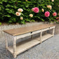 10' Antiqued Kitchen Island with Drawers, Store Counter Display Harvest Table