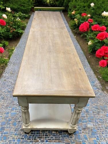 10' Antiqued Kitchen Island with Drawers, Store Counter Display Harvest Table