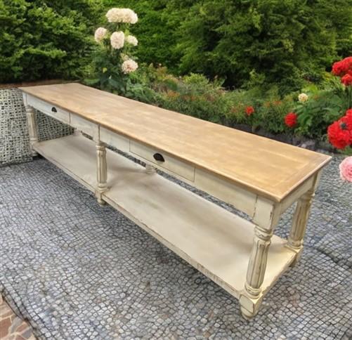 10' Antiqued Kitchen Island with Drawers, Store Counter Display Harvest Table