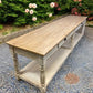 10' Antiqued Kitchen Island with Drawers, Store Counter Display Harvest Table