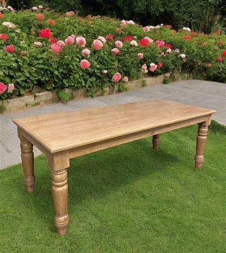 table - 7' Harvest Table, Chunky Wood Legs, Natural Farmhouse, Kitchen Island, Country by The Old Grainery (American, Coun...