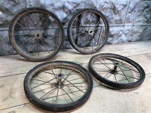 Buggy wheels - 4 Vintage Metal Spoke Baby Buggy Wheels Pedal Car Garden Cart Pumpkin Wagon A46, by The Old Grainery (baby...