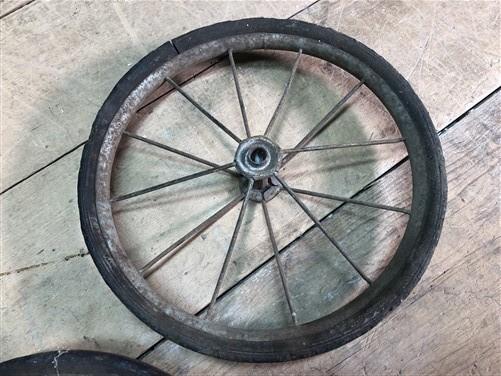 Buggy wheels - 4 Vintage Metal Spoke Baby Buggy Wheels Pedal Car Garden Cart Pumpkin Wagon A46, by The Old Grainery (baby...