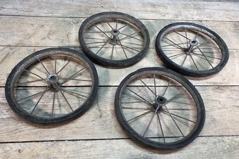 Buggy wheels - 4 Vintage Metal Spoke Baby Buggy Wheels Pedal Car Garden Cart Pumpkin Wagon A46, by The Old Grainery (baby...