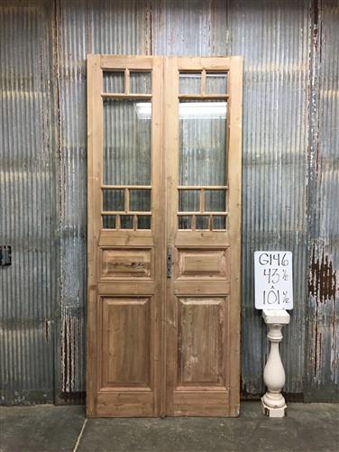 Antique French Double Doors (43.5x101.5) 8 Glass Pane Doors, European Doors G146
