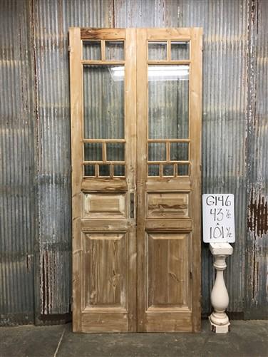 Antique French Double Doors (43.5x101.5) 8 Glass Pane Doors, European Doors G146