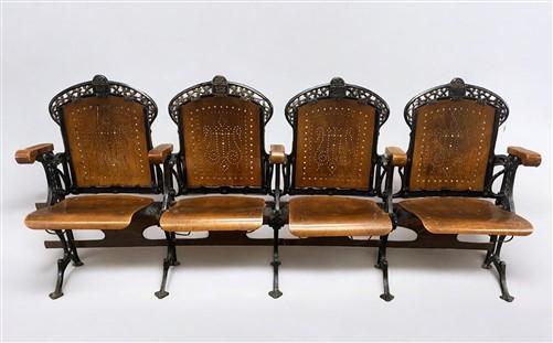 4 Wood Iron Folding Theater Seats, Auditorium Seats, Entryway Bench, D7