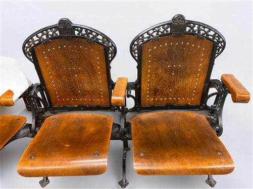4 Wood Iron Folding Theater Seats, Auditorium Seats, Entryway Bench, D7
