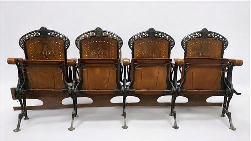 4 Wood Iron Folding Theater Seats, Auditorium Seats, Entryway Bench, D7