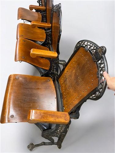 4 Wood Iron Folding Theater Seats, Auditorium Seats, Entryway Bench, D7