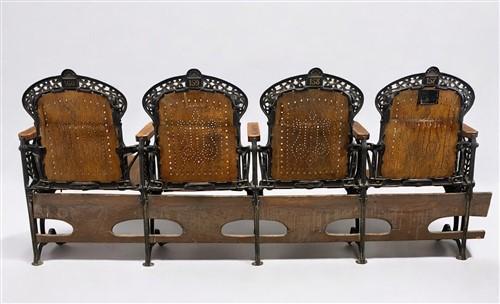 4 Wood Iron Folding Theater Seats, Auditorium Seats, Entryway Bench, D7