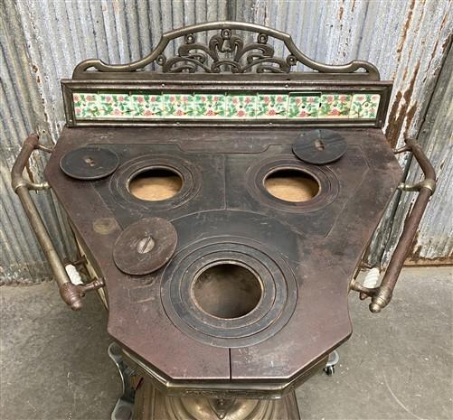 Early Cast Iron & Tile Victorian Stove, Wood Cook Stove, Vintage Parlor Stove