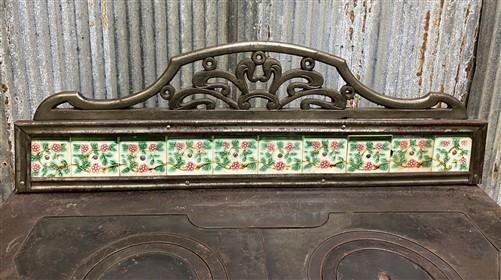 Early Cast Iron & Tile Victorian Stove, Wood Cook Stove, Vintage Parlor Stove